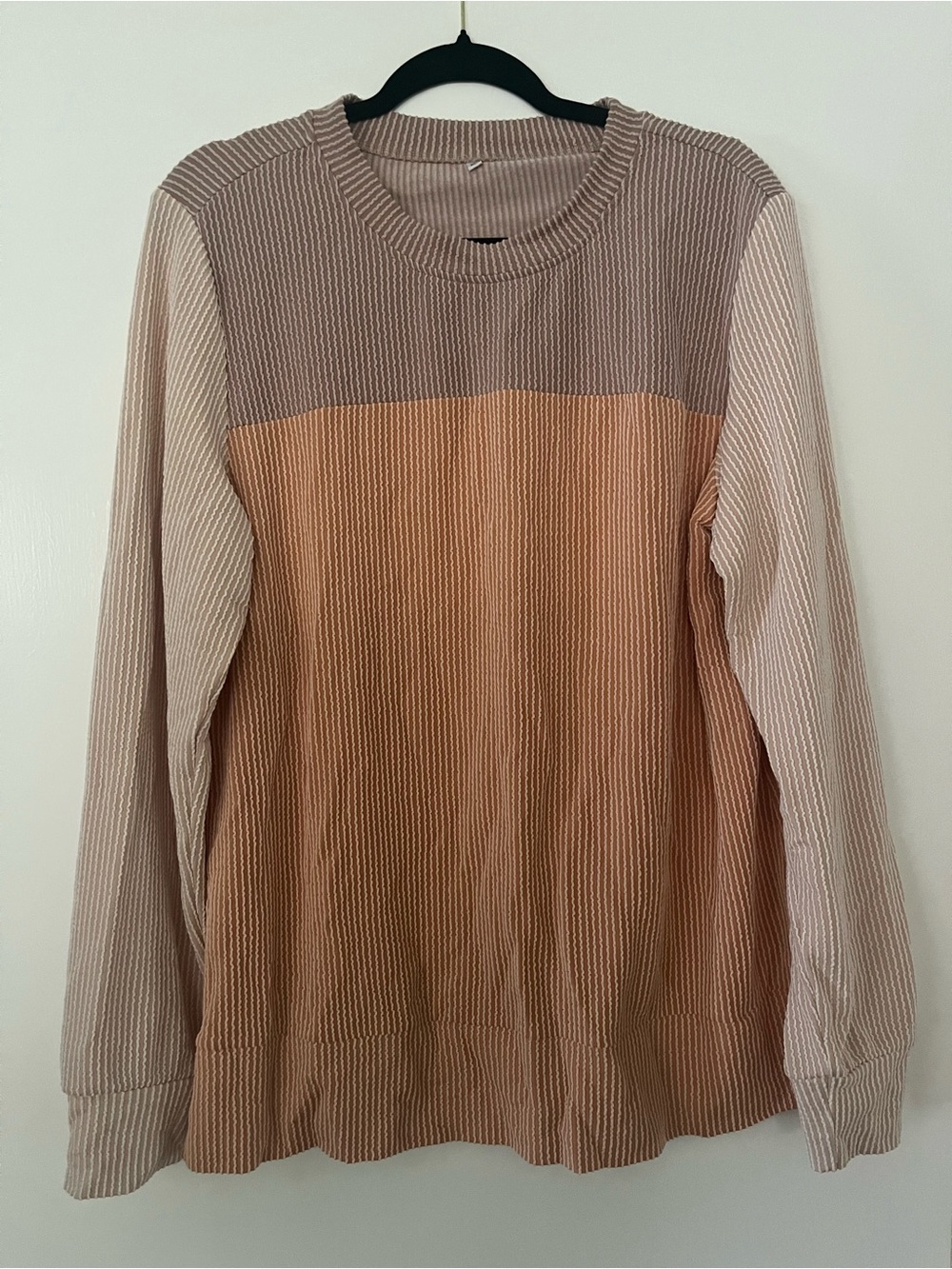 Colorblock Ribbed Knit Sweater in Mauve, Peach & Cream